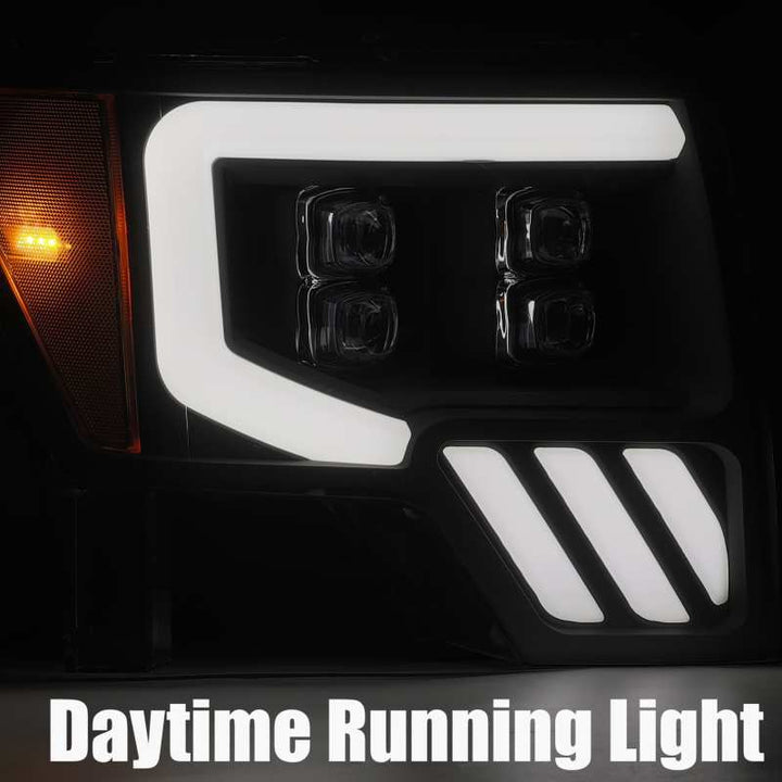 AlphaRex 09-14 Ford F-150 NOVA LED Proj Headlights Plank Style Matte Black w/Activ Light/Seq Signal - Bull Strap