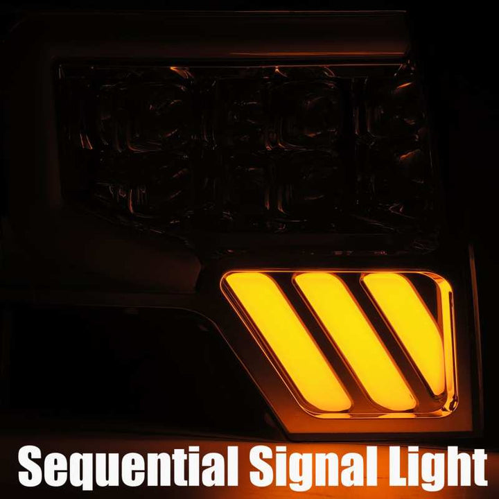 AlphaRex 09-14 Ford F-150 NOVA LED Proj Headlights Plank Style Matte Black w/Activ Light/Seq Signal - Bull Strap
