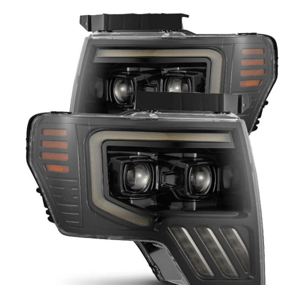 AlphaRex 09-14 Ford F-150 PRO-Series Projector Headlights Black w/Activation Light Seq Signal SB DRL - Bull Strap