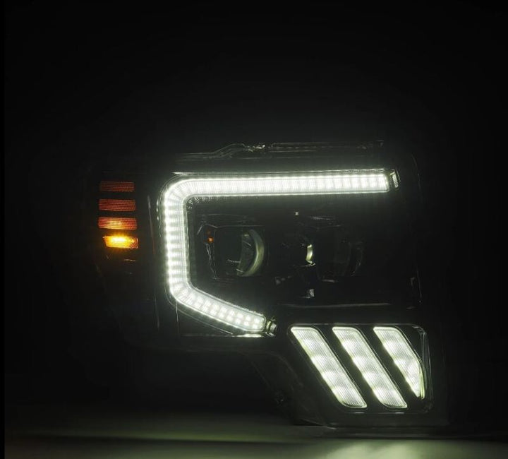 AlphaRex 09-14 Ford F-150 PRO-Series Projector Headlights Black w/Activation Light Seq Signal SB DRL - Bull Strap