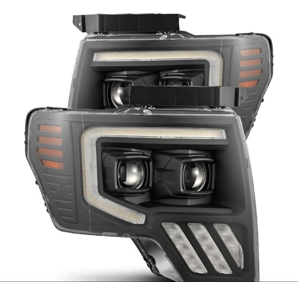 AlphaRex 09-14 Ford F-150 PRO-Series Projector Headlights Plank Style Black w/Activ Light/Seq Signal - Bull Strap