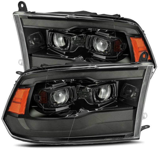 AlphaRex 09-18 Dodge Ram 1500 PRO-Series Projector Headlights Plank Style Alpha Blk w/Seq Signal/DRL - Bull Strap