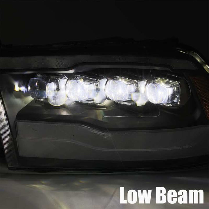 AlphaRex 09-18 Dodge Ram 1500HD NOVA LED Projector Headlights Plank Style Design Alpha Black w/DRL - Bull Strap