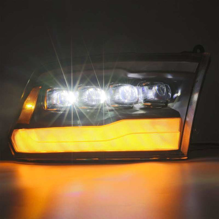 AlphaRex 09-18 Dodge Ram 1500HD NOVA LED Projector Headlights Plank Style Design Alpha Black w/DRL - Bull Strap