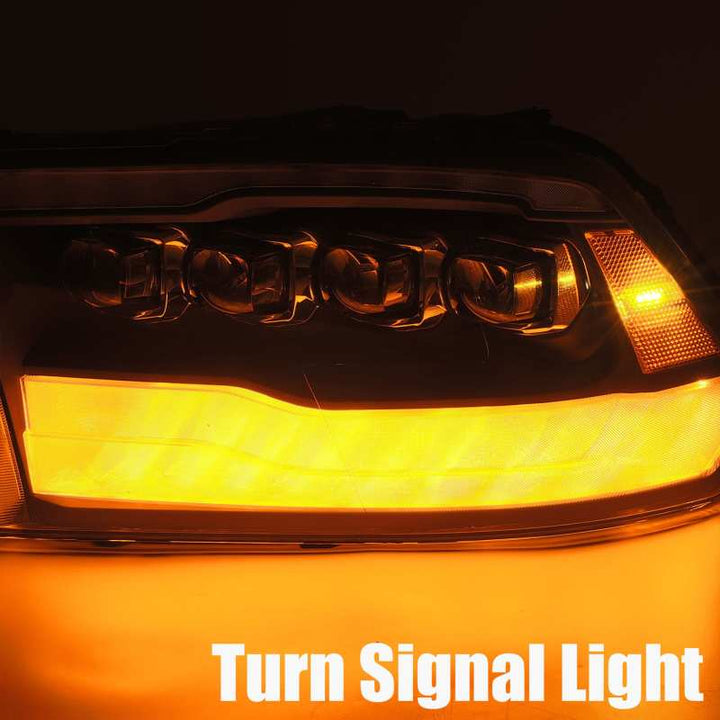 AlphaRex 09-18 Dodge Ram 1500HD NOVA LED Projector Headlights Plank Style Design Alpha Black w/DRL - Bull Strap