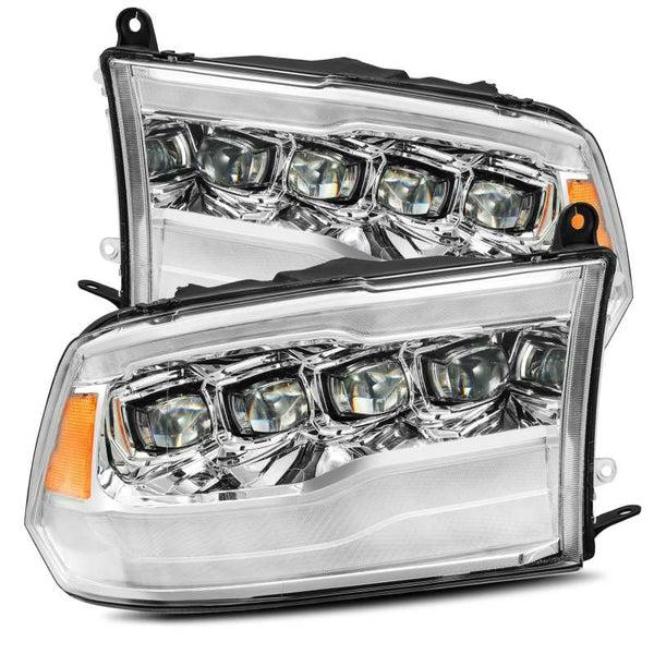 AlphaRex 09-18 Dodge Ram 1500HD NOVA LED Projector Headlights Plank Style Design Chrome w/DRL - Bull Strap