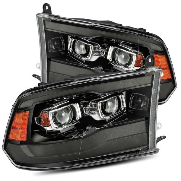 AlphaRex 09-18 Dodge Ram 1500HD PRO-Series Proj Headlights Plank Style Black w/Seq Signal/Smoked DRL - Bull Strap