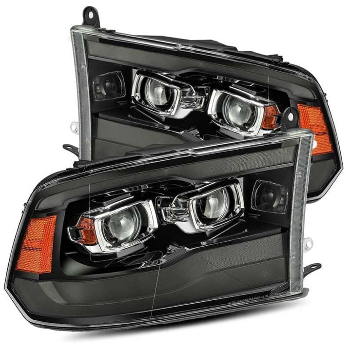 AlphaRex 09-18 Dodge Ram 1500HD PRO-Series Proj Headlights Plank Style Black w/Seq Signal/Smoked DRL - Bull Strap