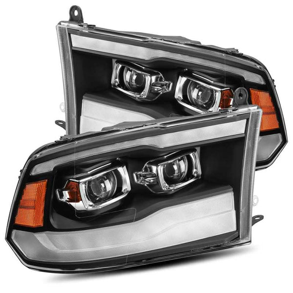 AlphaRex 09-18 Dodge Ram 1500HD PRO-Series Projector Headlights Plank Style Black w/Seq Signal/DRL - Bull Strap