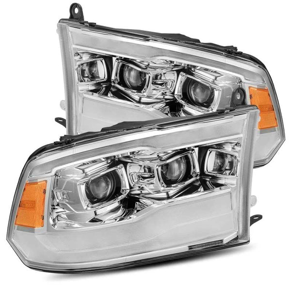 AlphaRex 09-18 Dodge Ram 1500HD PRO-Series Projector Headlights Plank Style Chrome w/Seq Signal/DRL - Bull Strap