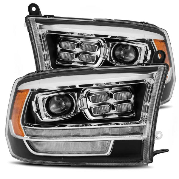 AlphaRex 09-18 Dodge Ram 2500 LUXX LED Proj Headlights Plank Style Black w/Activ Light/DRL - Bull Strap