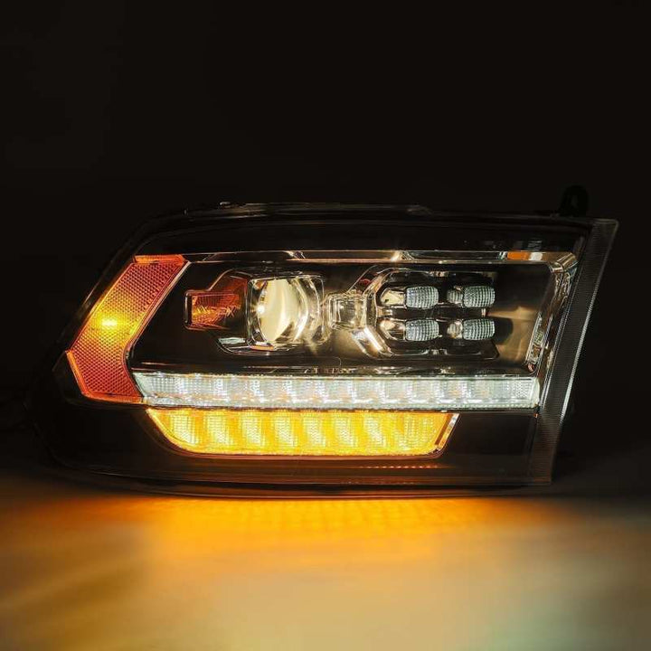 AlphaRex 09-18 Dodge Ram 2500 LUXX LED Proj Headlights Plank Style Black w/Activ Light/DRL - Bull Strap