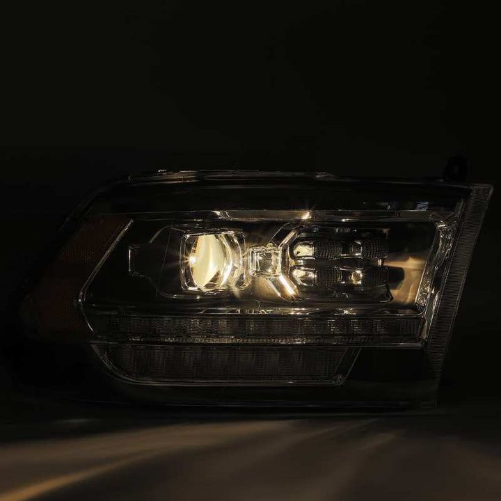 AlphaRex 09-18 Dodge Ram 2500 LUXX LED Proj Headlights Plank Style Black w/Activ Light/DRL - Bull Strap