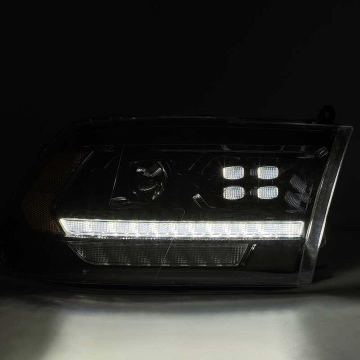 AlphaRex 09-18 Dodge Ram 2500 LUXX LED Proj Headlights Plank Style Black w/Activ Light/DRL - Bull Strap