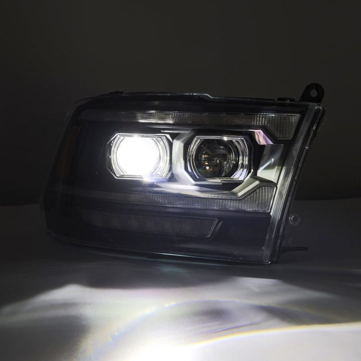 AlphaRex 09-18 Dodge Ram 2500 LUXX LED Proj Headlights Plank Style Blk w/Activ Light/Seq Signal/DRL - Bull Strap
