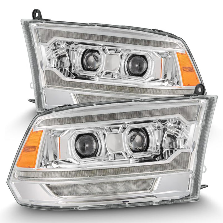 AlphaRex 09-18 Dodge Ram 2500 LUXX LED Proj Headlights Plank Style Chrm w/Activ Light/Seq Signal/DRL - Bull Strap