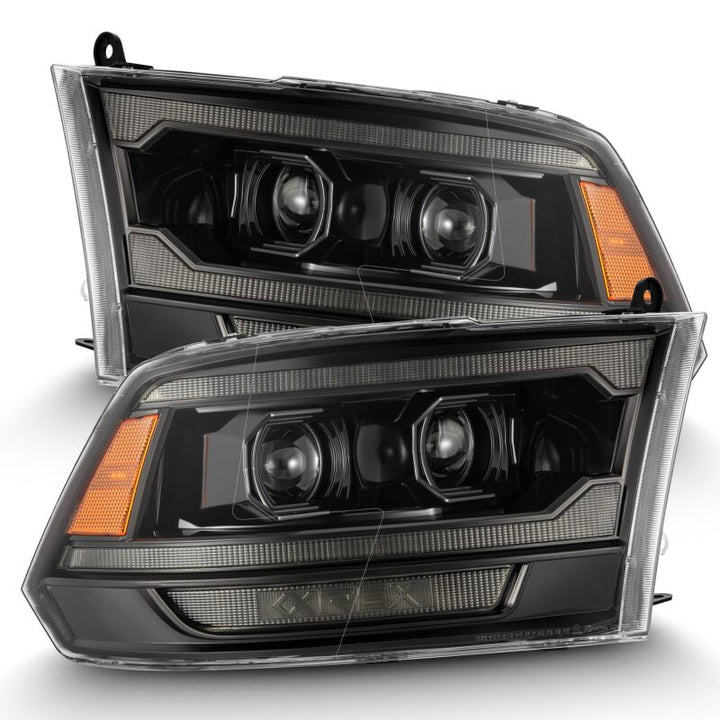 AlphaRex 09-18 RAM 1500 PRO-Series Proj Headlights Alpha-Black w/Sequential Signal & Top/Middle DRL - Bull Strap