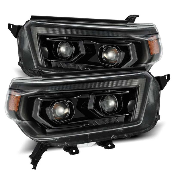 AlphaRex 10-13 Toyota 4Runner LUXX LED Proj Headlights Plank Style Alpha Black w/Seq Signal/DRL - Bull Strap