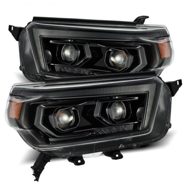 AlphaRex 10-13 Toyota 4Runner LUXX LED Proj Headlights Plank Style Alpha Black w/Seq Signal/DRL - Bull Strap