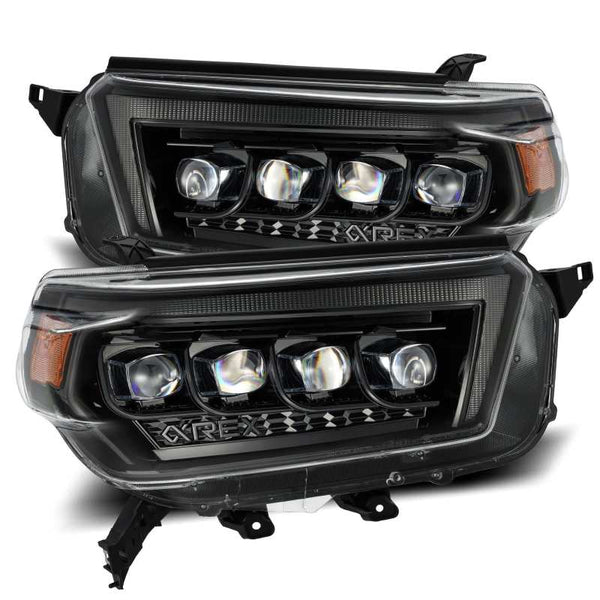 AlphaRex 10-13 Toyota 4Runner NOVA LED Proj Headlights Plank Style Alpha Black w/Seq Signal/DRL - Bull Strap