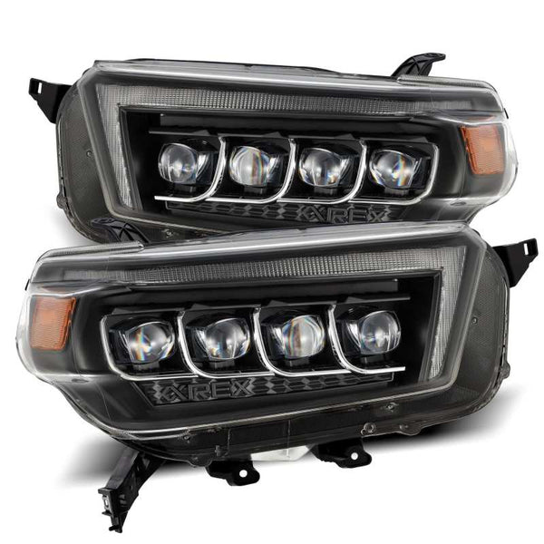 AlphaRex 10-13 Toyota 4Runner NOVA LED Projector Headlights Plank Style Black w/Seq Signal/DRL - Bull Strap