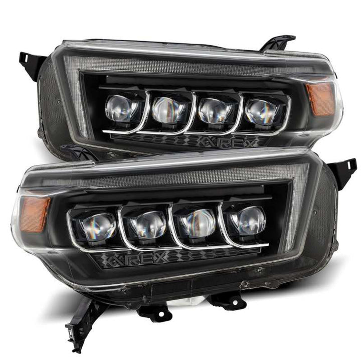 AlphaRex 10-13 Toyota 4Runner NOVA LED Projector Headlights Plank Style Black w/Seq Signal/DRL - Bull Strap