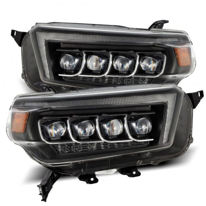 AlphaRex 10-13 Toyota 4Runner NOVA LED Projector Headlights Plank Style Black w/Seq Signal/DRL - Bull Strap