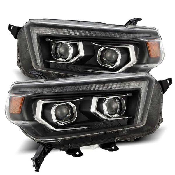 AlphaRex 10-13 Toyota 4Runner PRO-Series Projector Headlights Plank Style Black w/Seq Signal/DRL - Bull Strap