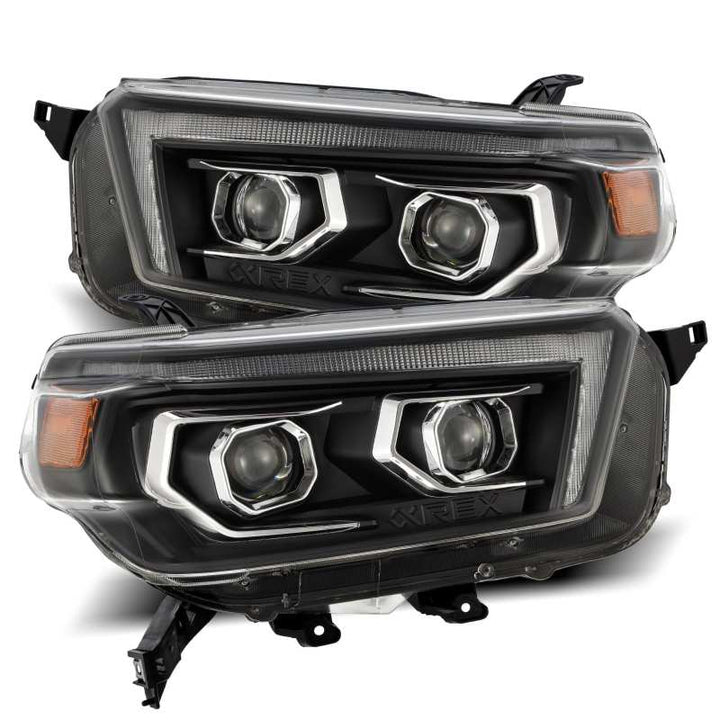 AlphaRex 10-13 Toyota 4Runner PRO-Series Projector Headlights Plank Style Black w/Seq Signal/DRL - Bull Strap