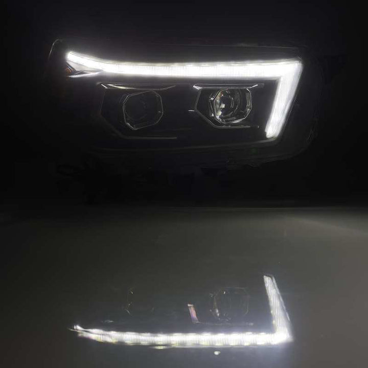 AlphaRex 10-13 Toyota 4Runner PRO-Series Projector Headlights Plank Style Black w/Seq Signal/DRL - Bull Strap