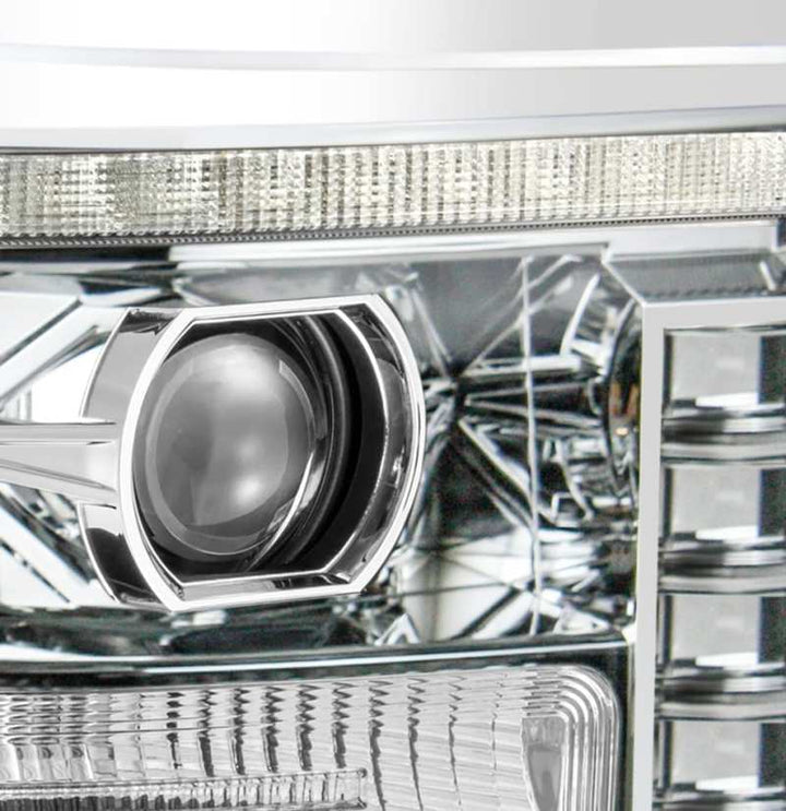 AlphaRex 11-16 Ford F-250 SD PRO-Series Projector Headlights Plank Style Design Chrome w/Seq Signal - Bull Strap