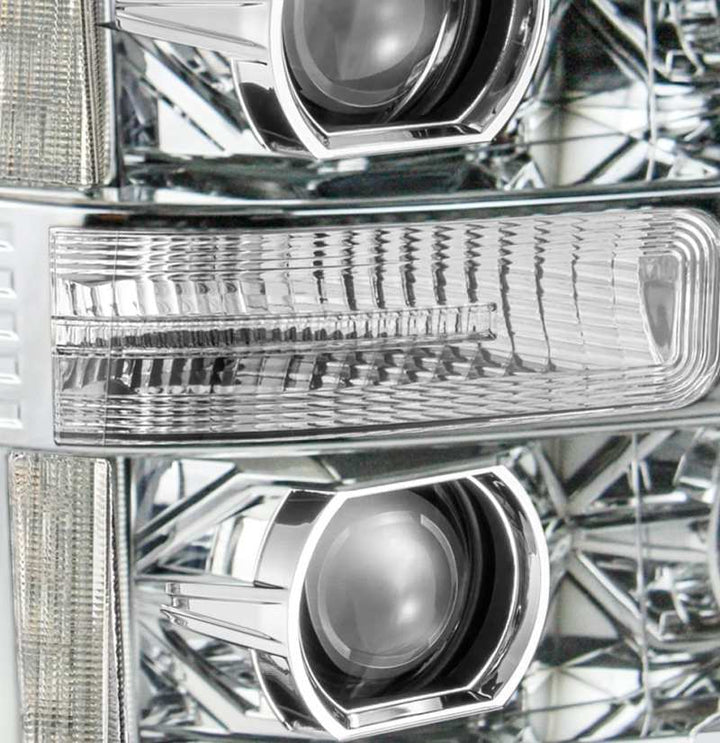 AlphaRex 11-16 Ford F-250 SD PRO-Series Projector Headlights Plank Style Design Chrome w/Seq Signal - Bull Strap