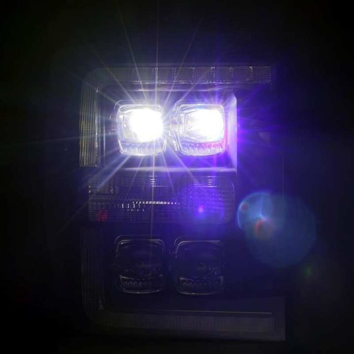 AlphaRex 11-16 Ford F-350 SD NOVA LED Proj Headlights Plank Style Alpha Blk w/Activ Light/Seq Signal - Bull Strap
