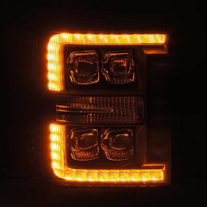 AlphaRex 11-16 Ford F-350 SD NOVA LED Proj Headlights Plank Style Alpha Blk w/Activ Light/Seq Signal - Bull Strap