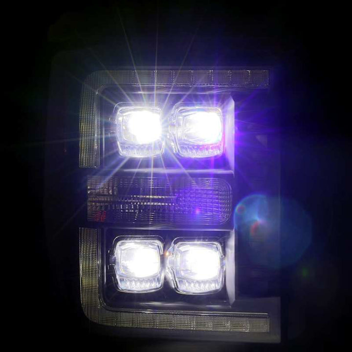 AlphaRex 11-16 Ford F-350 SD NOVA LED Proj Headlights Plank Style Chrm w/Activ Light/Seq Signal - Bull Strap