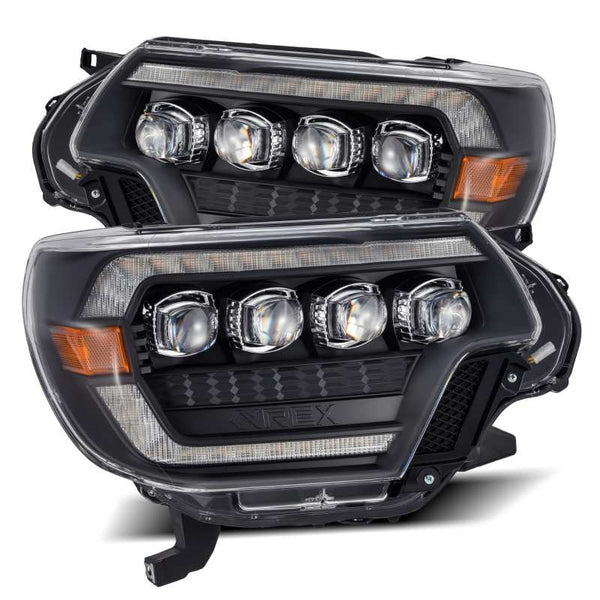 AlphaRex 12-15 Toyota Tacoma NOVA LED Proj Headlights Plank Style Black w/Activ Light/Seq Signal/DRL - Bull Strap