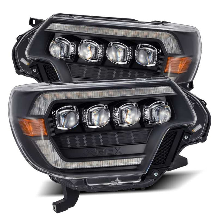 AlphaRex 12-15 Toyota Tacoma NOVA LED Proj Headlights Plank Style Black w/Activ Light/Seq Signal/DRL - Bull Strap