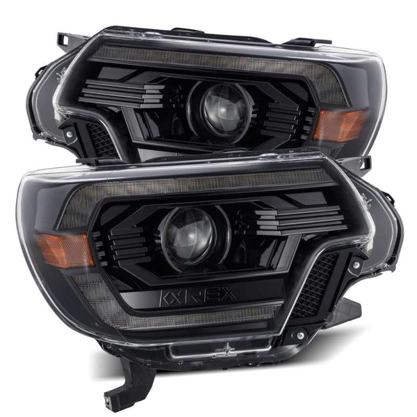AlphaRex 12-15 Toyota Tacoma PRO-Series Projector Headlights Plank Style Alpha Black w/DRL - Bull Strap