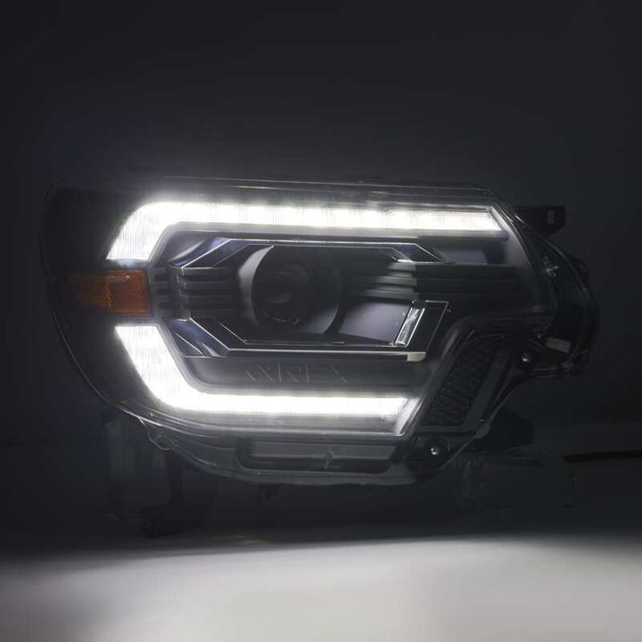 AlphaRex 12-15 Toyota Tacoma PRO-Series Projector Headlights Plank Style Black w/DRL - Bull Strap