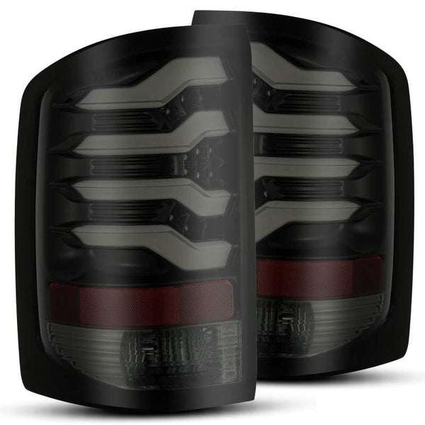 AlphaRex 14-18 GMC Sierra 1500 PRO-Series LED Tail Lights Jet Black - Bull Strap