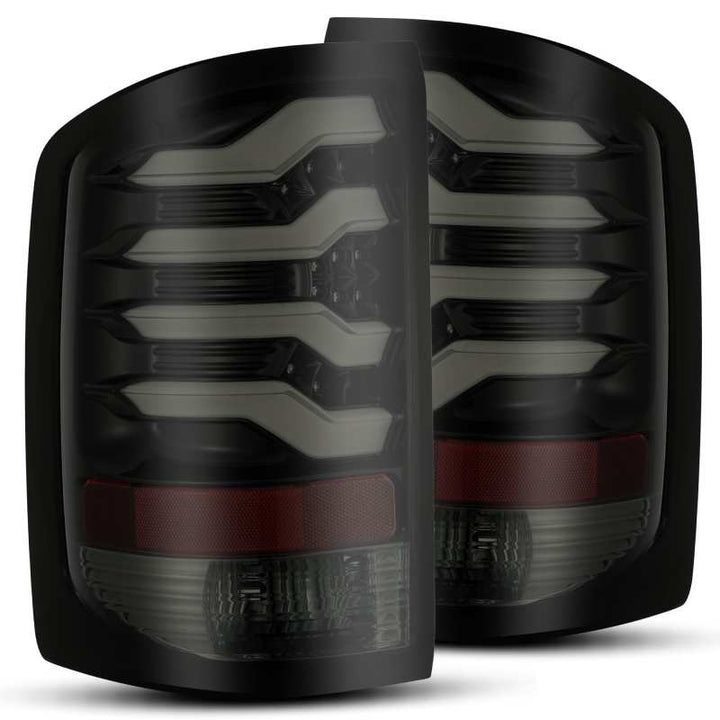 AlphaRex 14-18 GMC Sierra 1500 PRO-Series LED Tail Lights Jet Black - Bull Strap