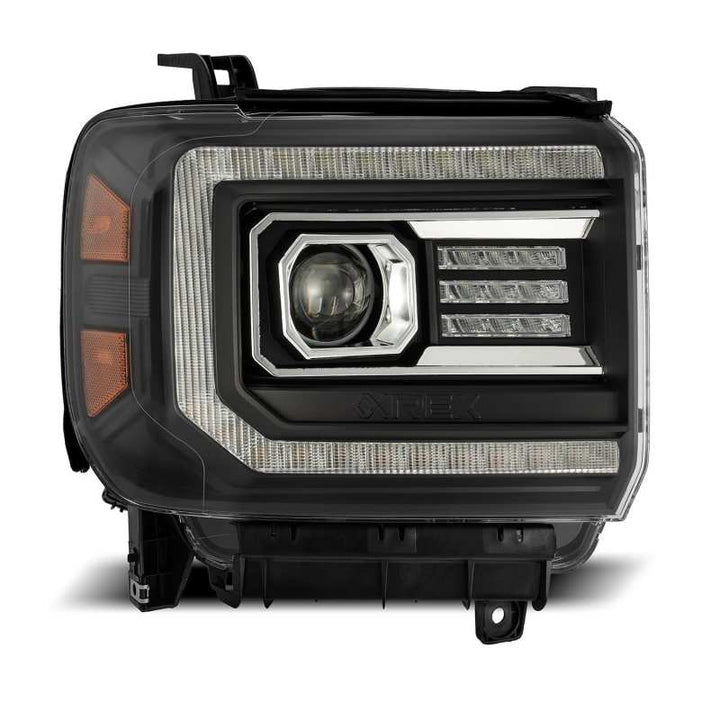 AlphaRex 14-18 GMC Sierra LUXX LED Proj Headlights Plank Style Black w/Activ Light/Seq Signal/DRL - Bull Strap