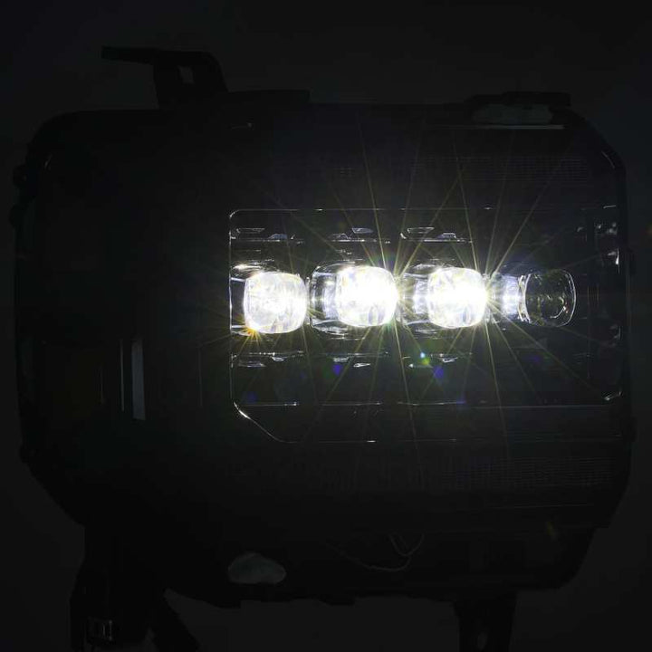 AlphaRex 14-18 GMC Sierra NOVA LED Proj Headlights Plnk Style Alpha Blk w/Activ Light/Seq Signal/DRL - Bull Strap
