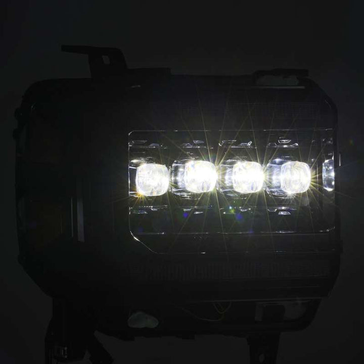 AlphaRex 14-18 GMC Sierra NOVA LED Proj Headlights Plnk Style Alpha Blk w/Activ Light/Seq Signal/DRL - Bull Strap