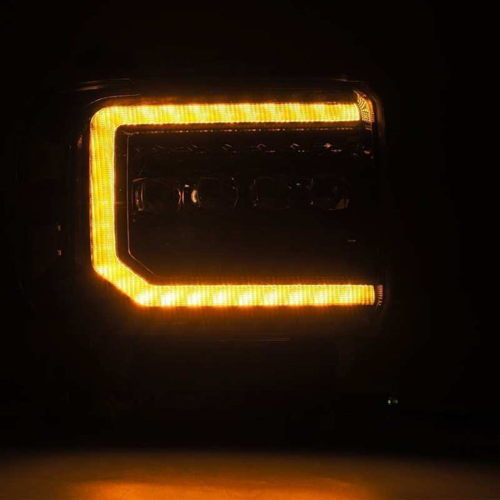 AlphaRex 14-18 GMC Sierra NOVA LED Proj Headlights Plnk Style Alpha Blk w/Activ Light/Seq Signal/DRL - Bull Strap