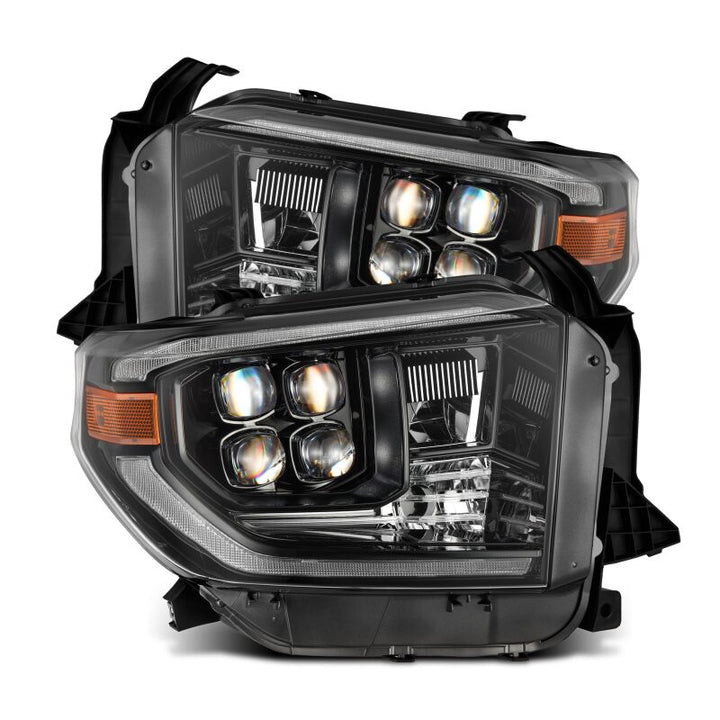 AlphaRex 14-21 Toyota Tundra NOVA-Series LED Proj Headlights Alpha-Blk w/Actv Light & Seq. Sig + DRL - Bull Strap