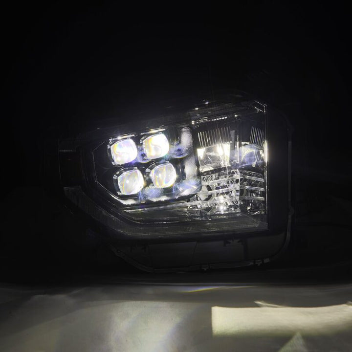 AlphaRex 14-21 Toyota Tundra NOVA-Series LED Proj Headlights Alpha-Blk w/Actv Light & Seq. Sig + DRL - Bull Strap