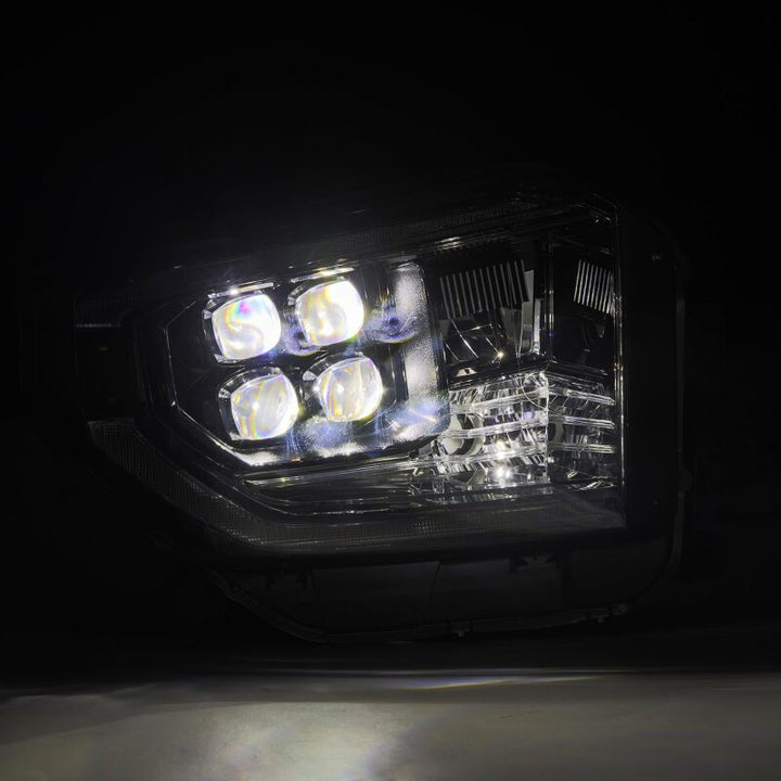 AlphaRex 14-21 Toyota Tundra NOVA-Series LED Proj Headlights Alpha-Blk w/Actv Light & Seq. Sig + DRL - Bull Strap