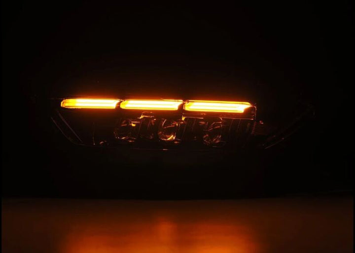 AlphaRex 15-17 Ford Mustang NOVA LED Proj Headlights Alpha Black w/Activ Light/Seq Signal/Switch DRL - Bull Strap