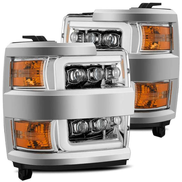 AlphaRex 15-18 Chevy 2500HD NOVA LED Proj Headlights Plank Style Chrome w/Activ Light/Seq Signal/DRL - Bull Strap